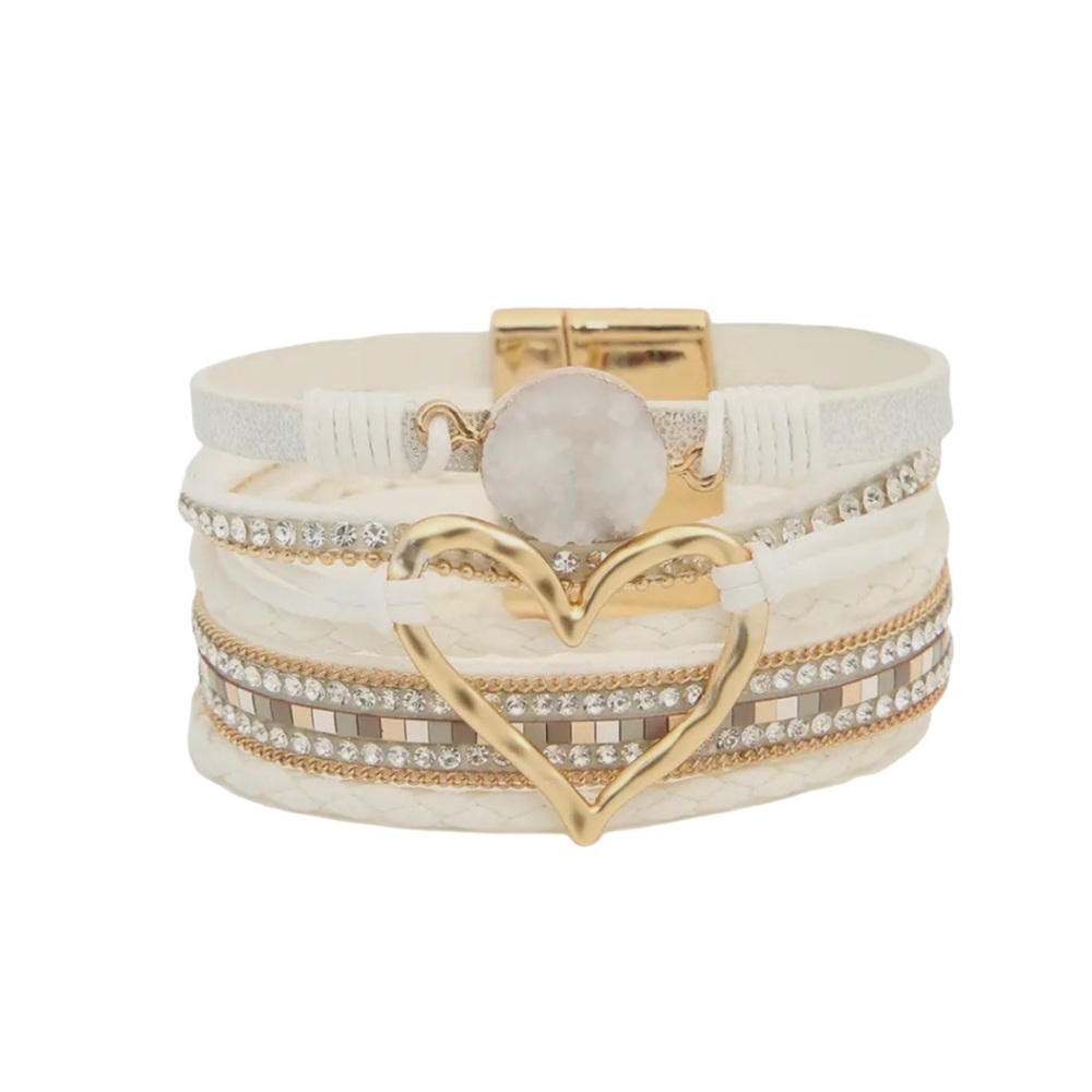 Bohemian Heart Buckle Bracelet Rhinestone Magnetic Closure One Size